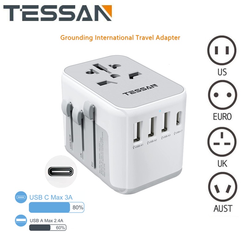 Tessan Universal Adapter Travel Charger Power Plug With Socket 