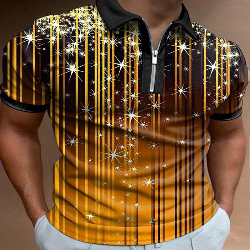 Gold Star Ridge 3D Print Polo Zipper Shirt for Men | Shopee Philippines
