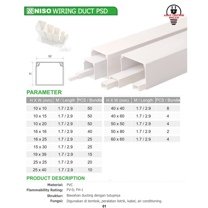 Niso Cable DUCT 40X40 1.7 Meters/TRUNKING 40X40 DAK WIRING Protector ...