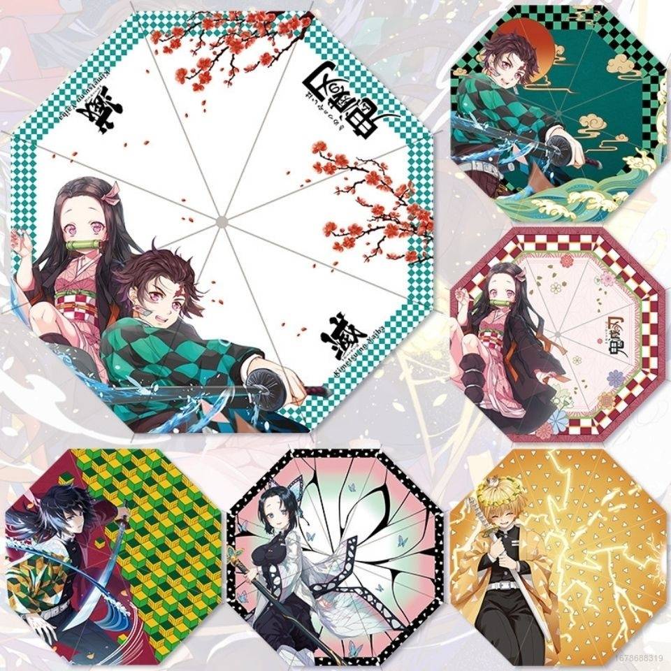 Giyu Tomioka Demon Slayer Umbrella with Green and Orange Cube Water Style Design TS04
