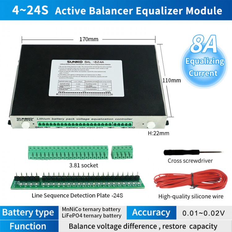 Sunkko Active balancer 4-24 5A 8A 12V 24V 36V 48V lithium lifepo4 batteries  18650 32650