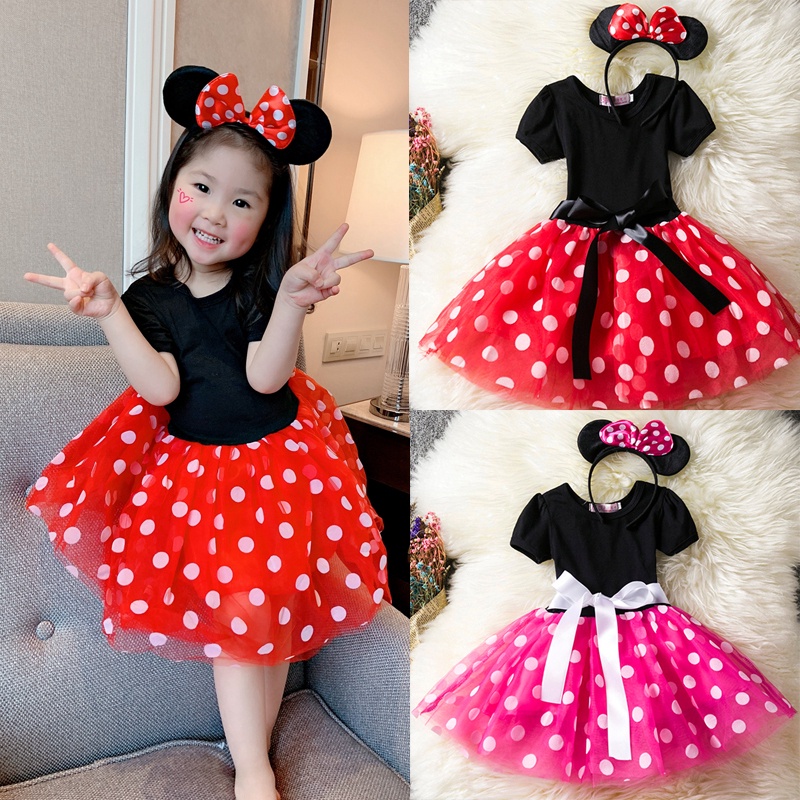 Mickey Minnie Mouse Red Pink Dress For Baby Girl Polka