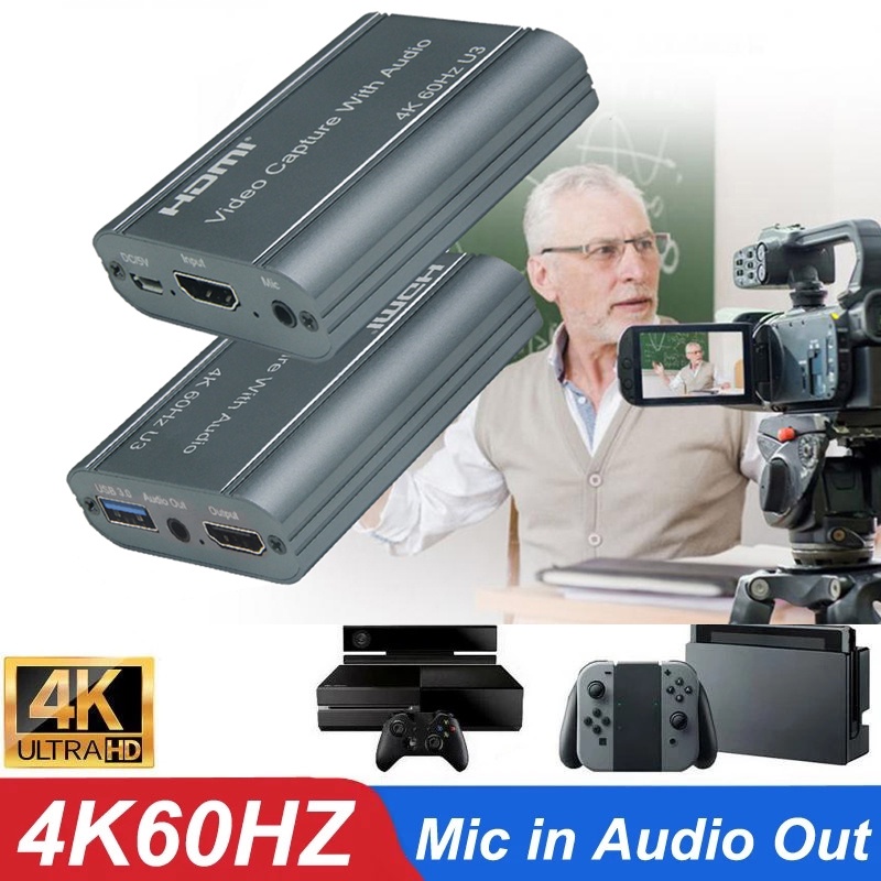 4k 60hz Hdmi Video Capture Card 3.5mm Audio Out Mic In Tv Loop Game ...