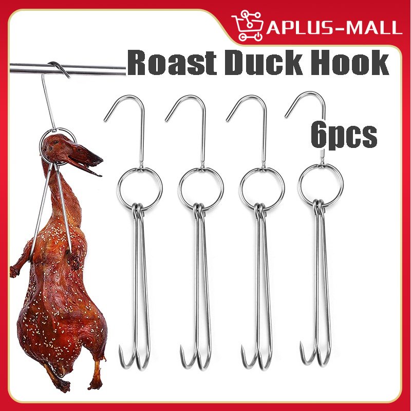 6Pcs 304 Stainless Steel Double Meat Hooks 23cm Roast Duck Hook Cooking ...
