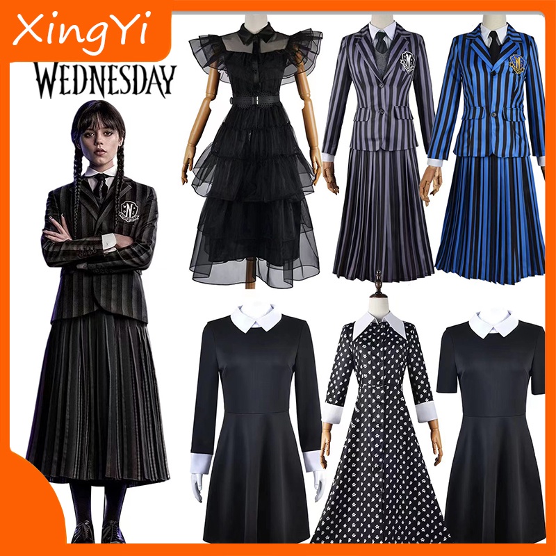 Anime The Adams Family Cosplay Wednesday Adams Black Dress Cosplay ...