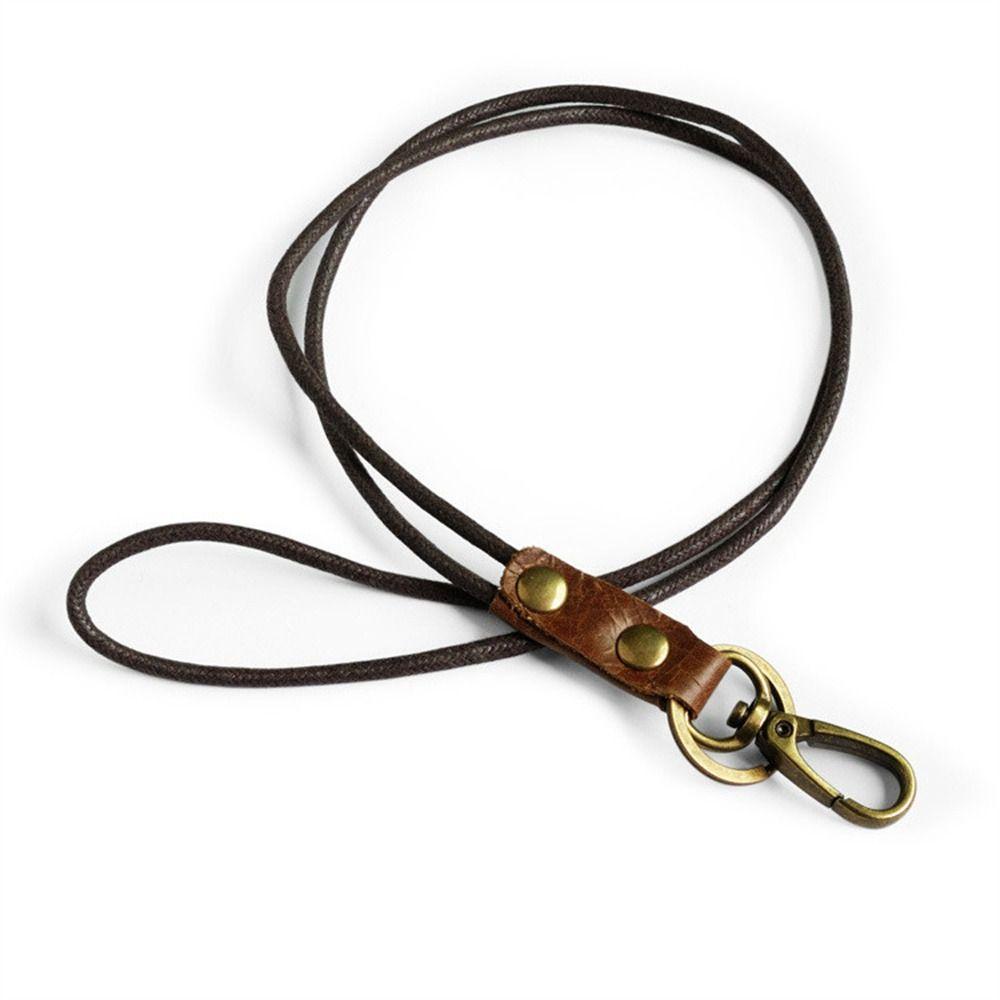 MALCOLM Leather Lanyard Car Keyring Retro ID Card Holder Keychain ...