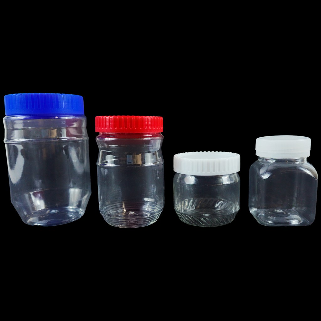 1Tap Plastic Bottle Clear Jar with Ribbed Line Lid Containers All ...