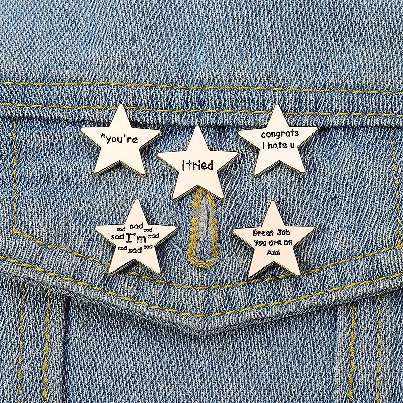 Personalized Star Pattern Printed Lapel Pin Golden Five-pointed Star ...