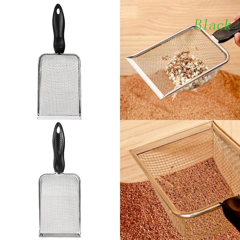 BLACK Reptile Sand Scooper Stainless Steel Fine Mesh Metal Sand Shovel