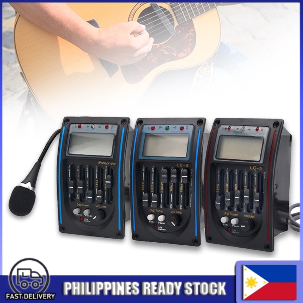 thumbnail image 2 of Black LC-5 Band Acoustic Electric Guitar Preamplifier EQ Pedal With Tuner – Compact Design 2 of 5