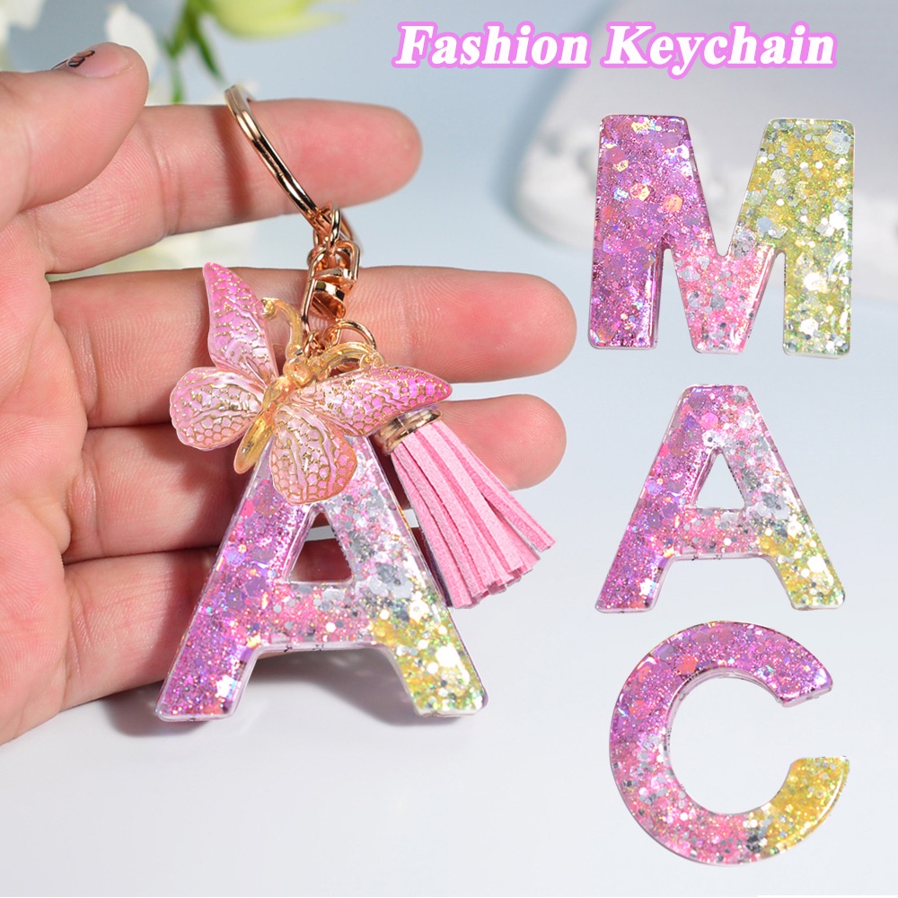 Glitter Sequin Filled 26 Letter Keychain With Tassel Exquisite