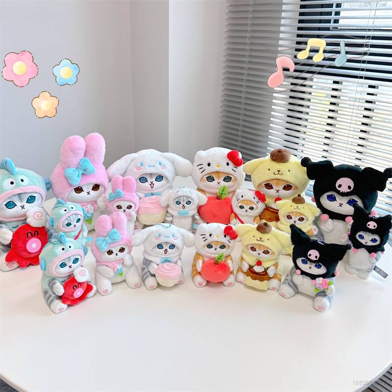 New Sanrio X Mofusand Cat Plush Dolls T For Girls Pendant Kuromi Melody Cinnamoroll Hangyodon