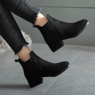 Women high Heels Black Boots 2023 New Suede Chunky Shoes Fashion Ankle  Booties