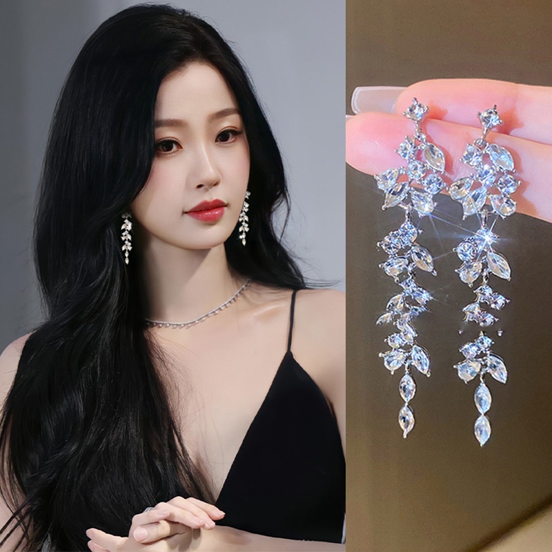 Flash Diamond Zircon Earrings for Girl Silver Bridal Tassel Earring