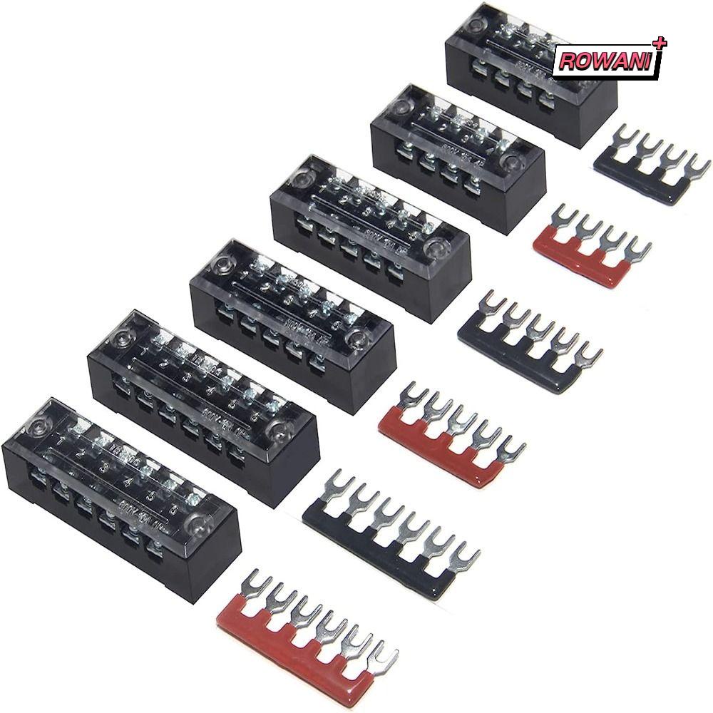 ROWAN1 6 Sets Terminal Strip, 600V 15A Dual Row Terminal Block, Barrier Strips Jumpers Black