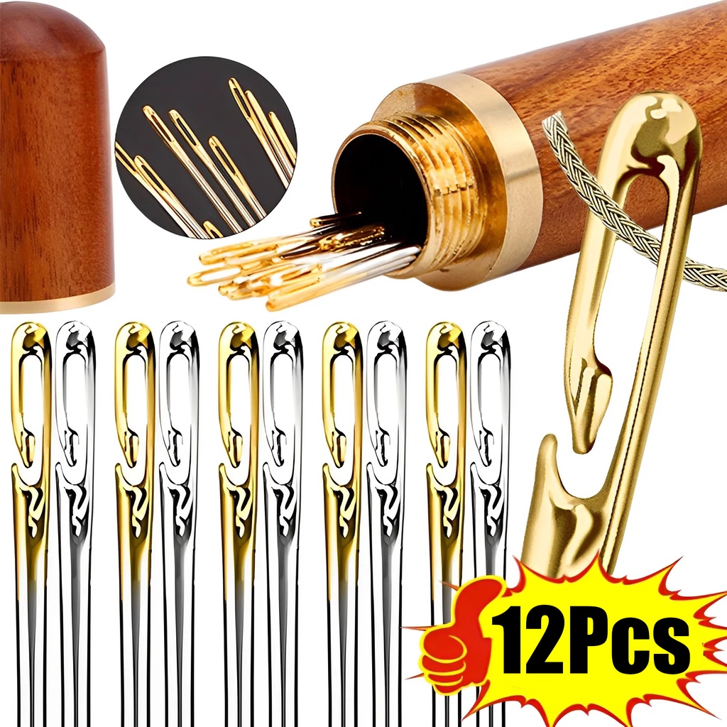 12Pcs Elderly Blind Stainless Steel Needles/Needle-side Hole Sewing ...