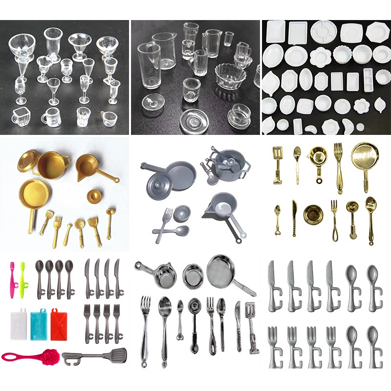 Dollhouse Miniature Kitchen Toys: Bowls, Cups, Spoons, Plates, Pots ...