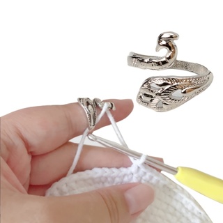  8 Pcs Knitting Loop Crochet Ring Adjustable Knitting Loop Ring  Adjustable Braided Ring Metal Yarn Guide Finger Holder Peacock Open Finger  Thimble Finger Crochet Ring Accessories for Crafts(Silver)