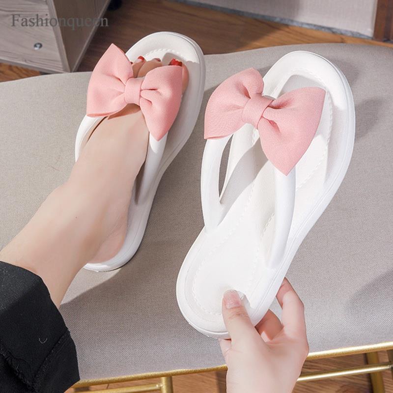 Women's Bow Flip-flops EVA Indoor Floor Soft Slipper Summer Bedroom ...
