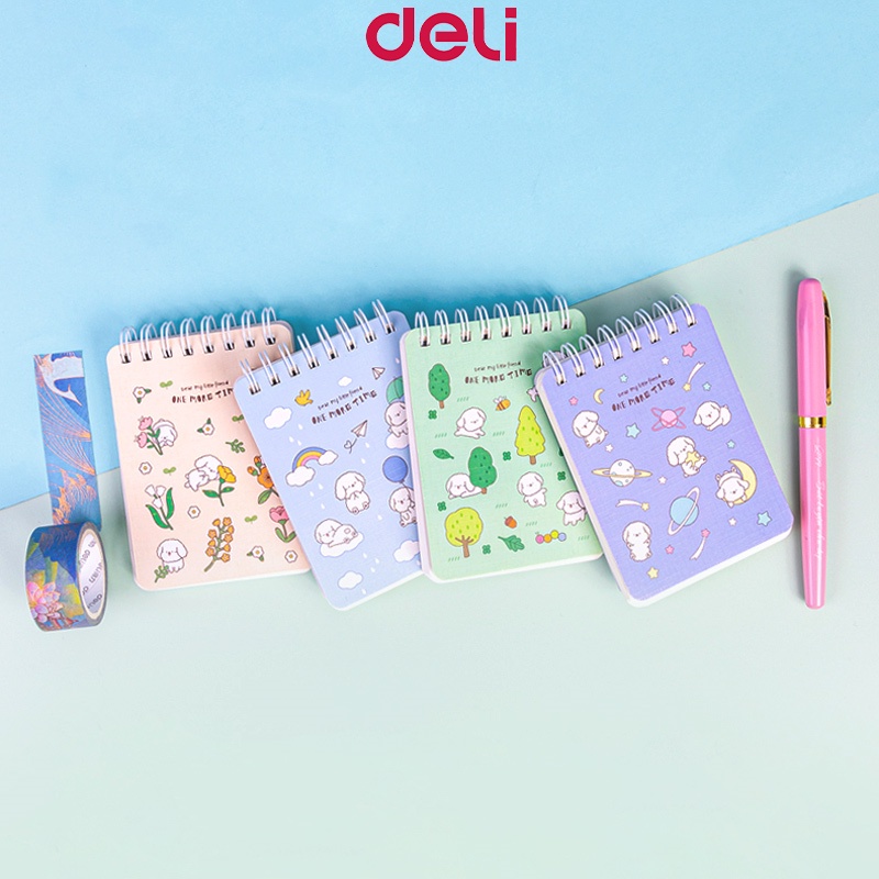 Deli A7 Sprial Notebook 100 Sheets Cute Notepad Portable Notes School ...