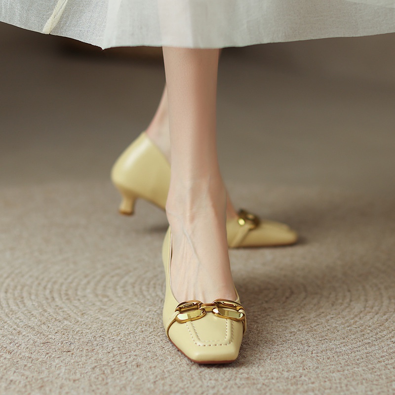 3cm French Square Toe Small Heel Shoes Women's Summer Stiletto Low Heel