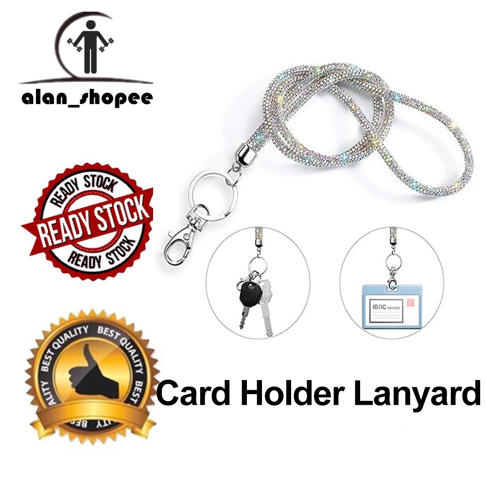 ID Card Holder Lanyard, All Around Bling Crystal Neck Strap Lanyard