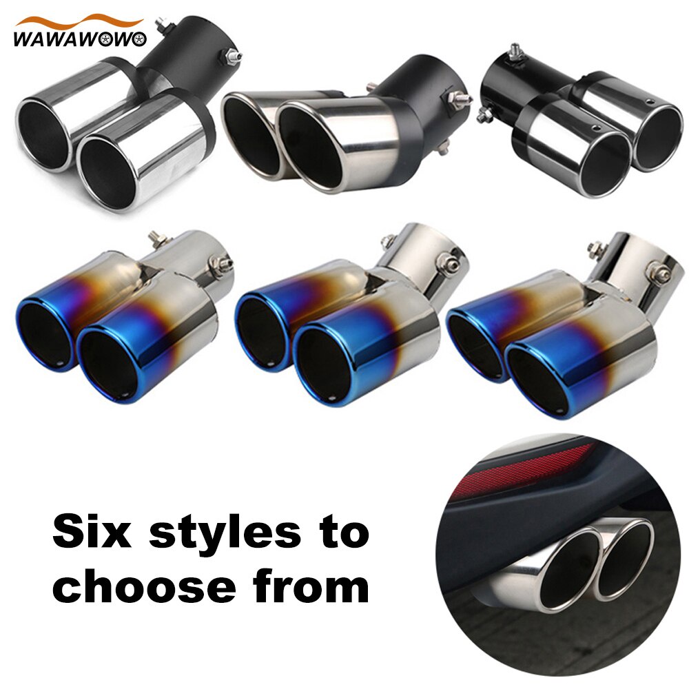 Universal Burnt Blue Dual Outlet Car Exhaust Tip Stainless Steel Slant