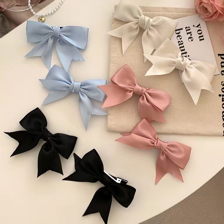 New Style Korean Version Two-Pack Bow Hair Clip Solid Color Fabric ...