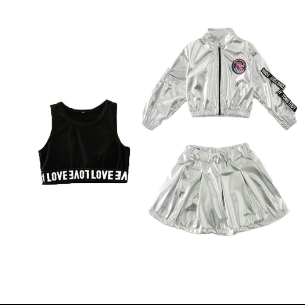 Children Performance Clothes Boys Hip-hop Set Girl Silver Color Jazz ...