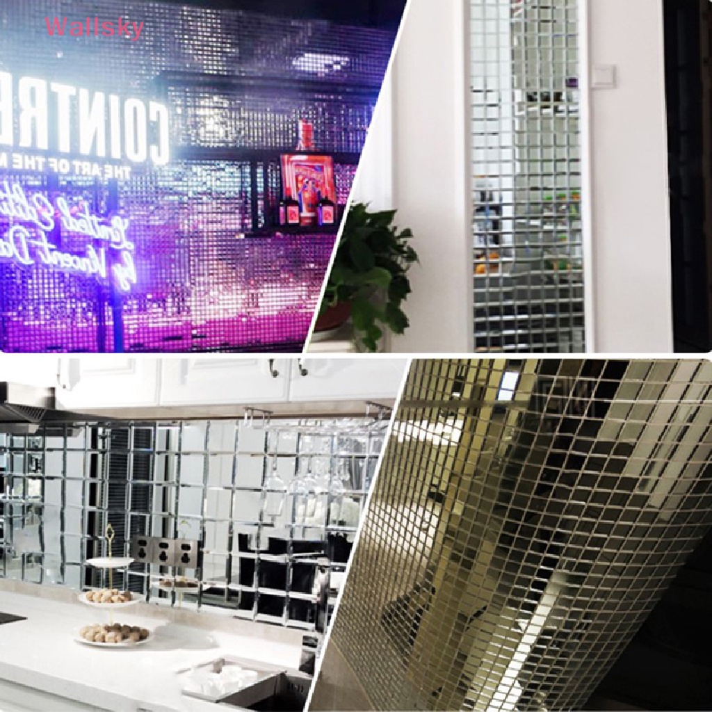 Wallsky> Mirror Mosaic Tiles Stickers DIY SelfAdhesive Mini Square