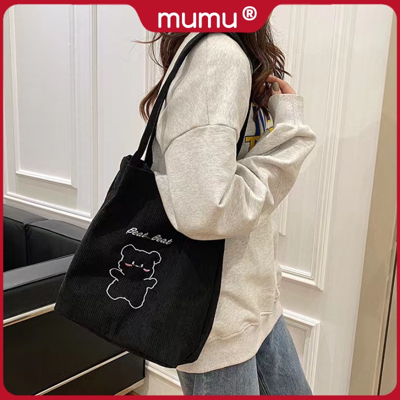 Mumu 3017 Japanese New Fashion Cute Bear Corduroy Tote Bag Shoulder ...