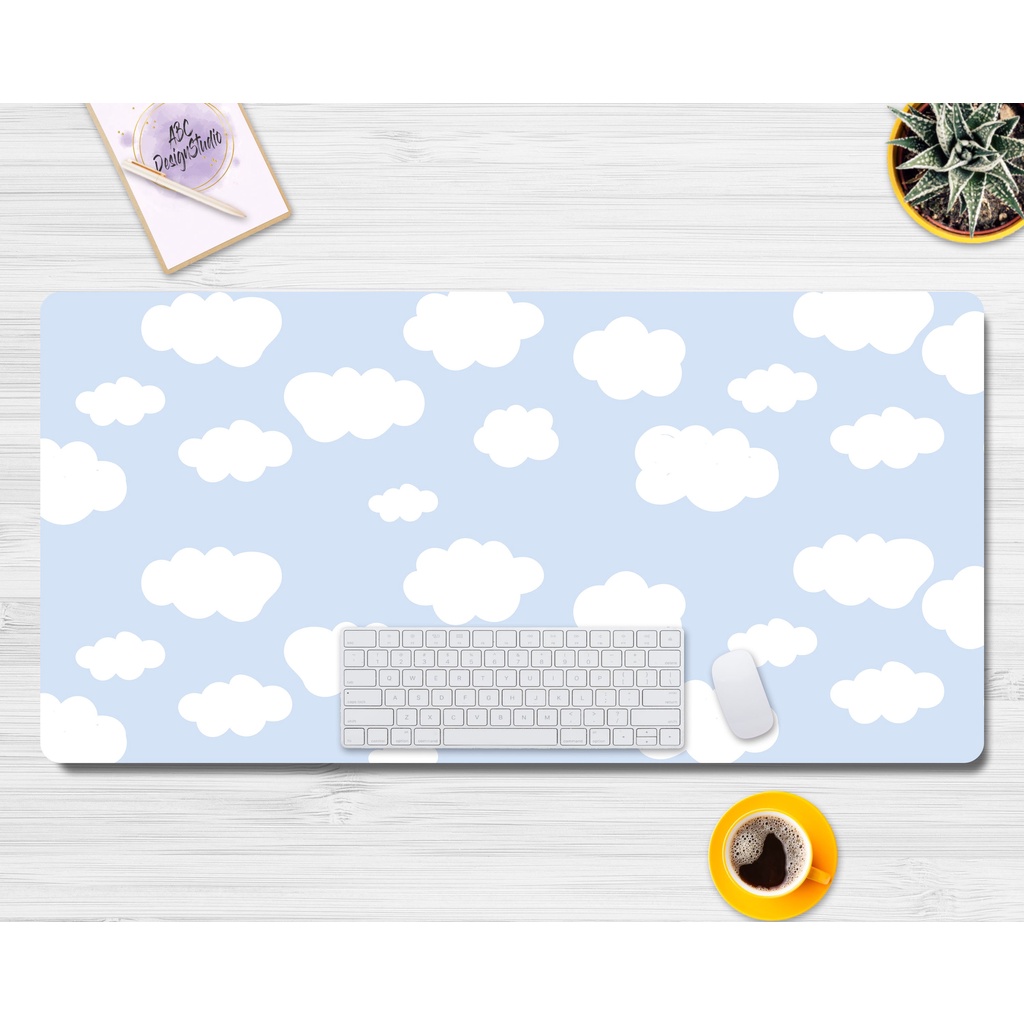 Blue Sky with Clouds Desk Mat Cute Large, Cute Desk Pad, Extra Large Desk Mat, Desk Mat Cute