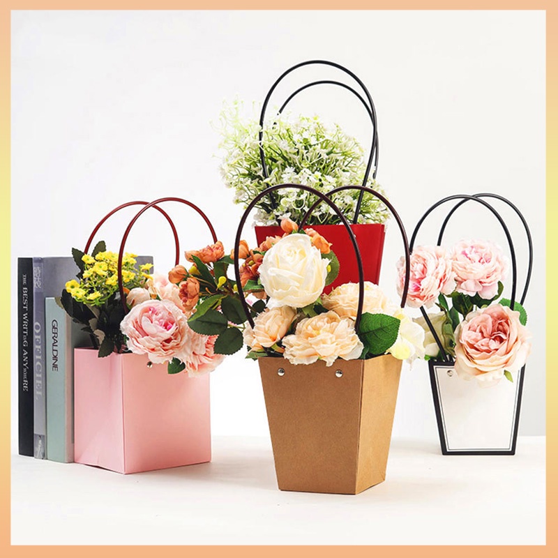 Waterproof Kraft Paper Flower Basket Flower Portable Flower Box ...