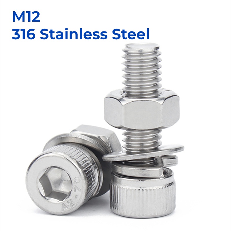 M12 316 Stainless Steel Socket Cap Hex Hexagon Bolt Nut Set Accessories