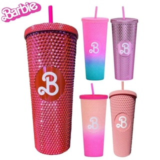 800Ml 2023 Barbie Party Pink Cup with Straw Kawaii Barbies Movie  Accompanying Cups High Capacity Portable