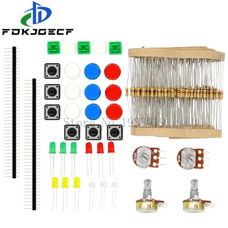 Starter Kit with Switch, Color Led, Resistors,Rotary Potentiometer for