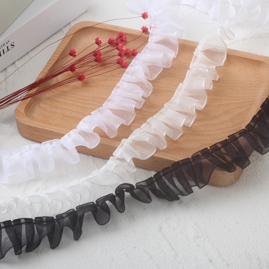 【1m】Black White Ruffles Lace Trim Ribbon Apparel Dress Craft Supplies ...