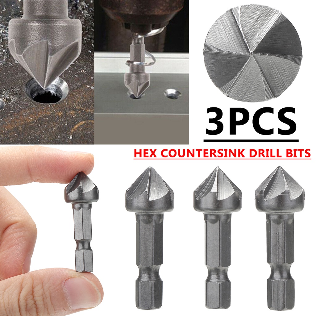 3PCS Hex Countersink Bore Drill Bits Quick Change Tools Set for Wood