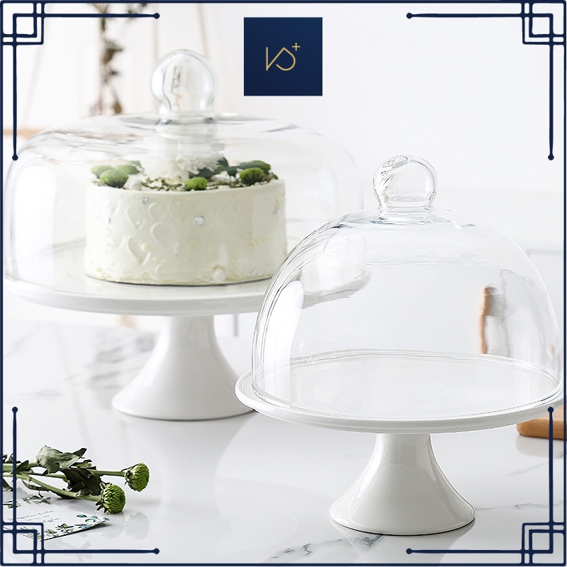 Kitchen Plus Zoey Nordic Ceramic Cake Stand with Glass Lid | Shopee ...