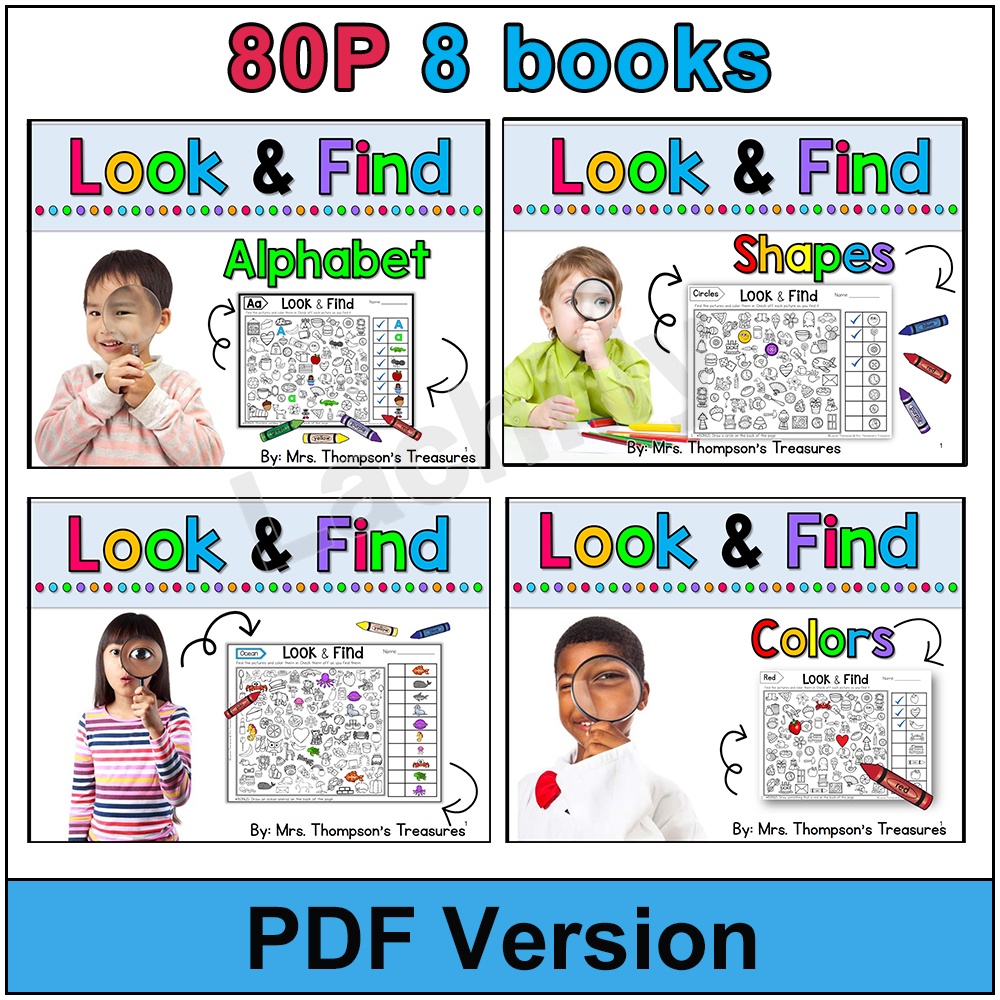 8 books set: Look & Find Alphabet shapes colors CVC for kid Children ...