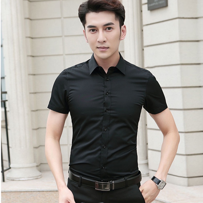 White Plain Polo Shirt Korean Short Sleeve for Men Suit Shirt | Shopee ...