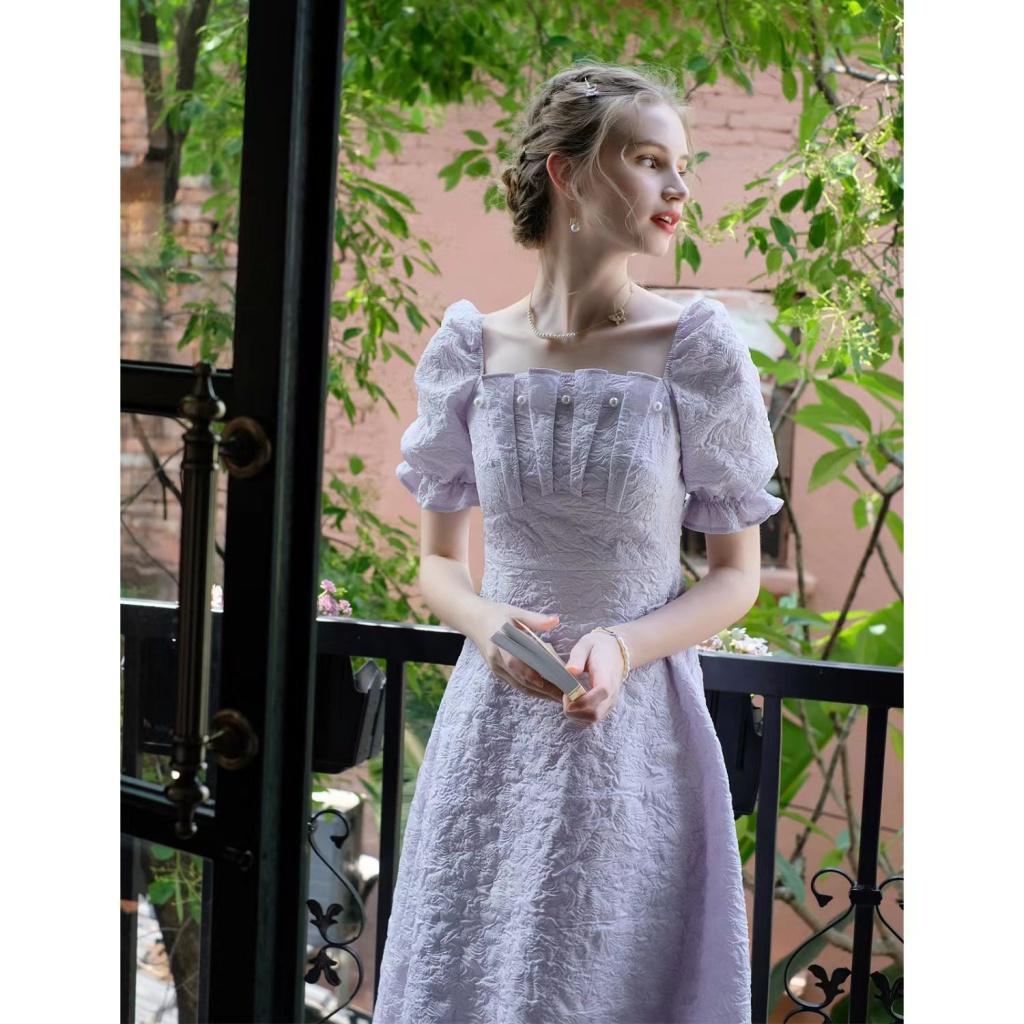 Birthday dress high-end Hepburn style niche high-end temperament square collar dress R1807 main image 1