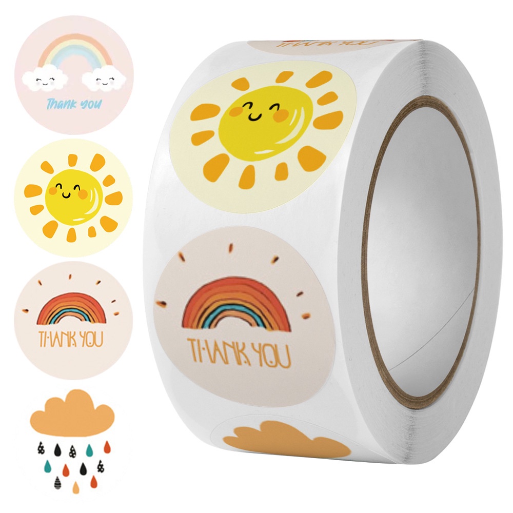 Cartoon Hand-Painted Weather Thank You Stickers Children Cute Handmade ...