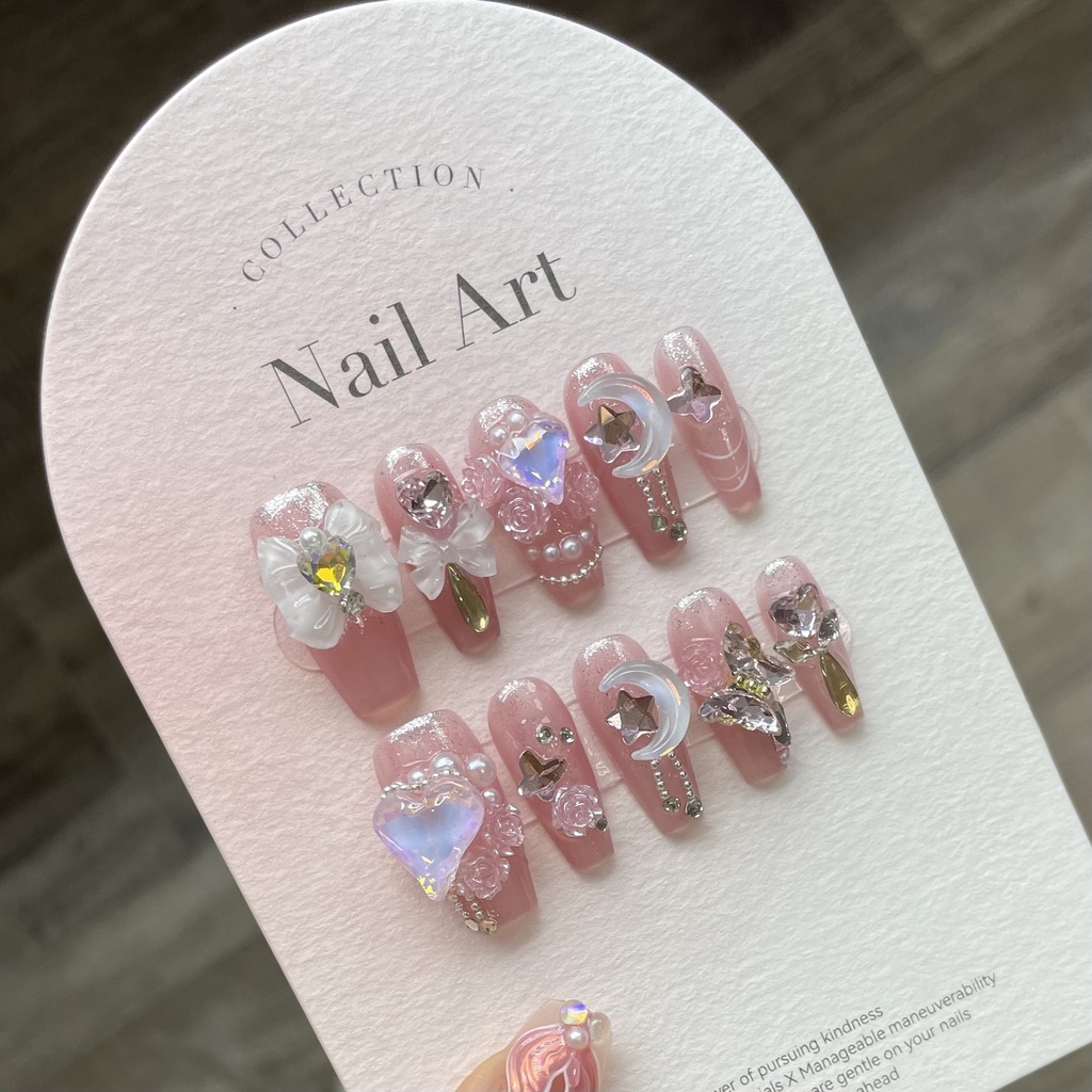 【HANDMADE】trapezoid coffin shaped Artificial Nail art Romantic Gentle