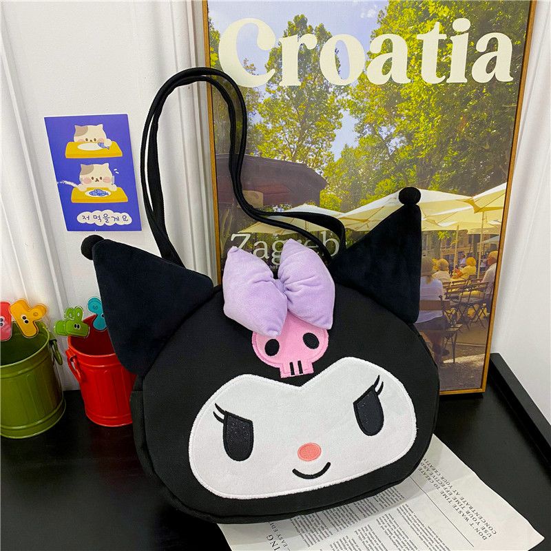 Cute Girl Shoulder Bag Kuromi Bag Large Capacity Outing Canvas Bag