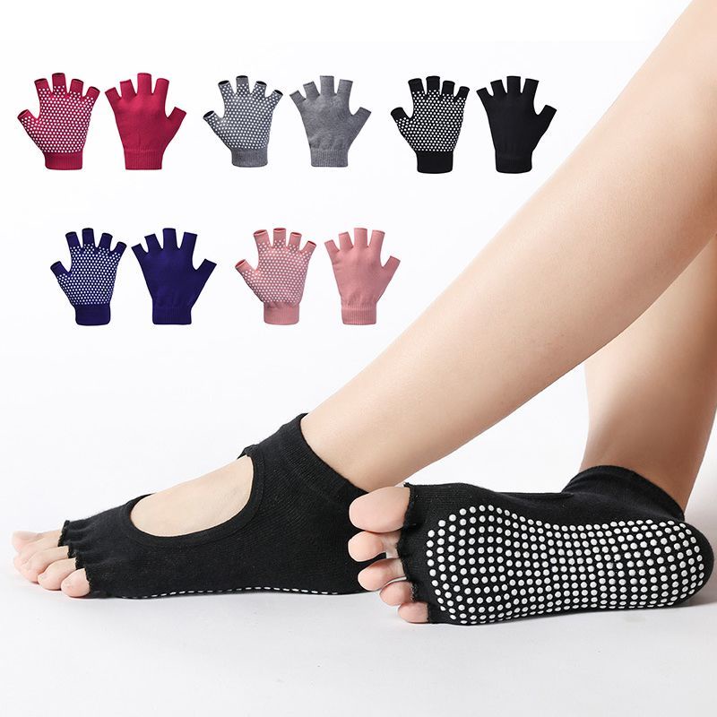 Women Fashion Yoga Gloves and Socks Set Nonslip Breathable Pilate Dance Socks Sport Yoga Gloves