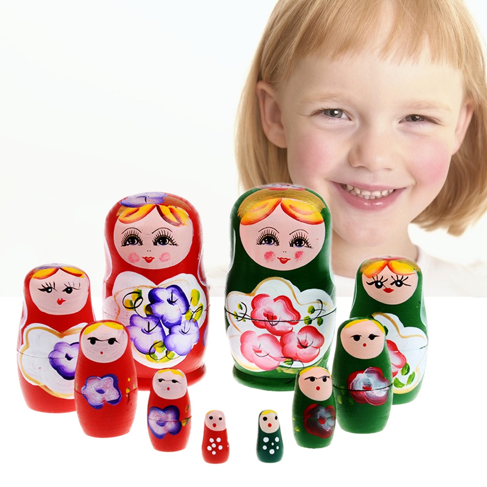 5Pcs Matryoshka Russian Nesting Doll Belarusian Girl Babushka Wooden