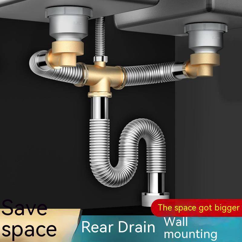 Kitchen Vegetable Wash Basin Sewer Pipe Fittings Rear Double Sink