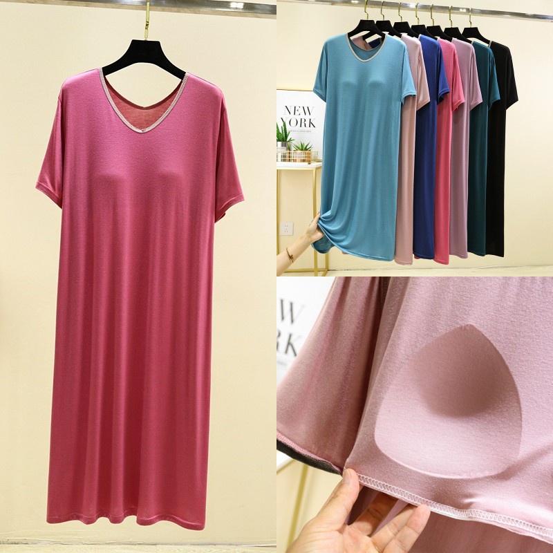 Women Lace Neck bar Pajamas Modal Cotton Dresses Loose Plain Dress
