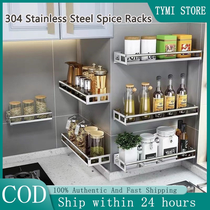 Kitchen Stainless Steel Spice Rack Condiment Organizer Hanging Rack ...